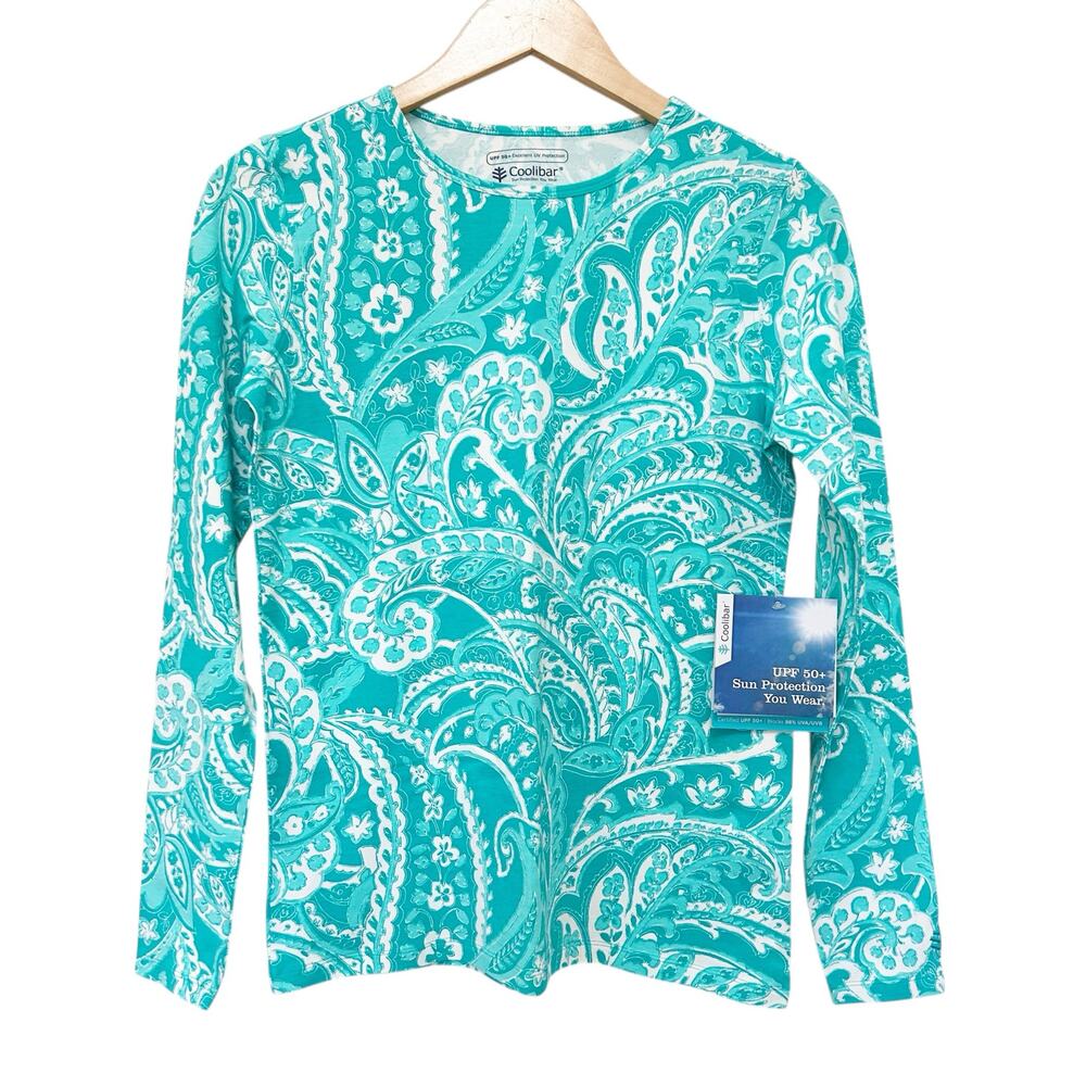 Coolibar Morada Everyday Printed Shirt UPF 50+ Green Paisley Sz XS